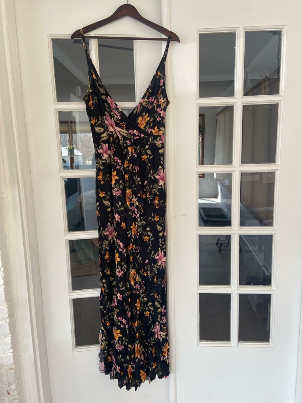 American Eagle Outfitters Black Maxi Jumpsuit with Pink & Yellow Floral Print